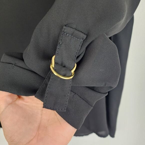 Apology London Black Top Blouse Back Gold Zip High-low Roll-tab Sleeve Size S - Picture 12 of 14